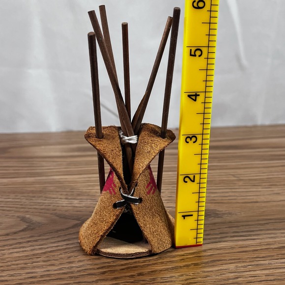 Miniature Teepee Incense Holder Rustic Leather Native American Style Decor - Picture 5 of 5
